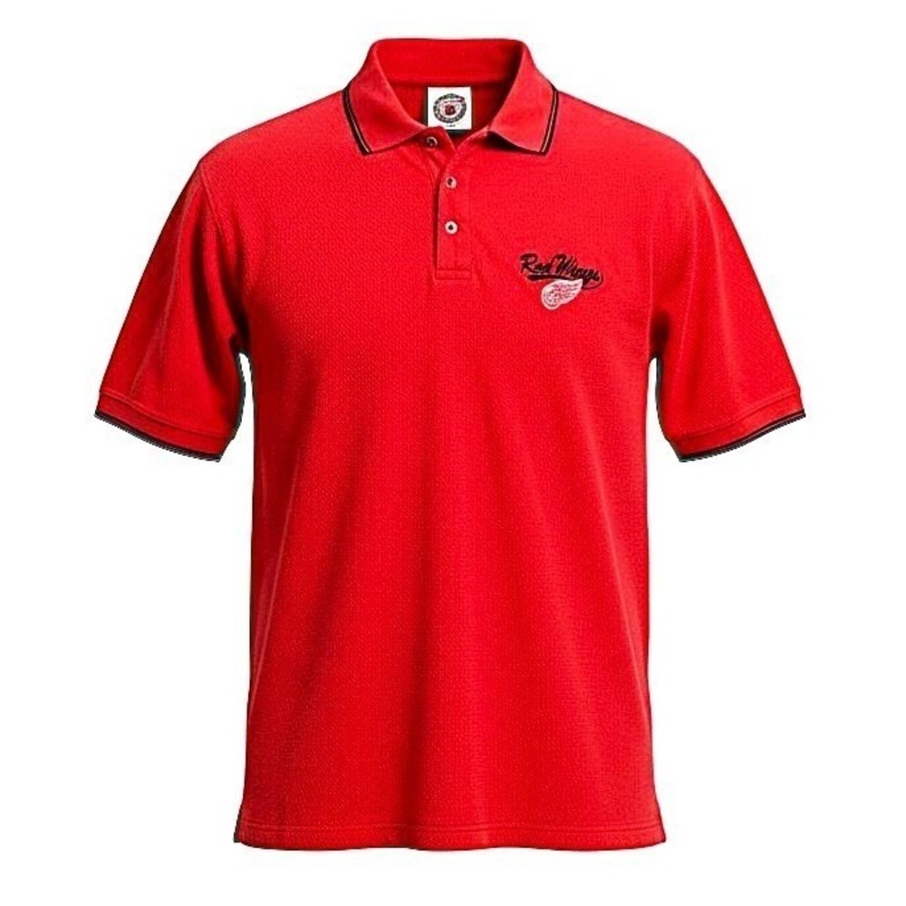 Pro Edge Detroit‎ Red Wings NHL Polo Shirt Mens Large Red Cotton Textured Knit